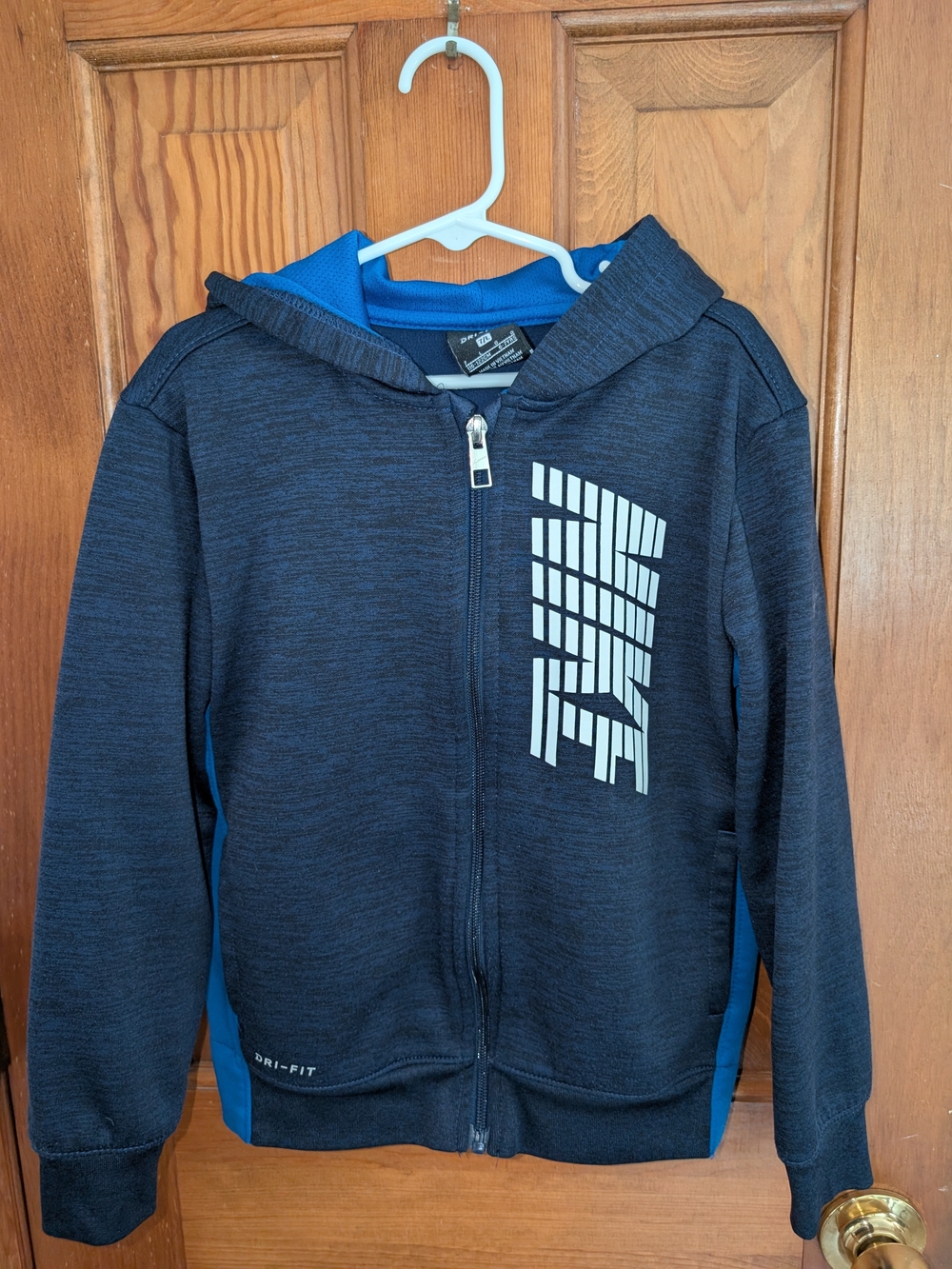 Nike Boys Navy Full-Zip Hoodie with Blue Lining and White Logo